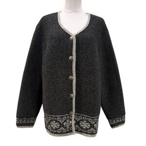St Peter Trachten 100% Wool Cardigan Sweater XL Gray Alpine Folk Cottagecore